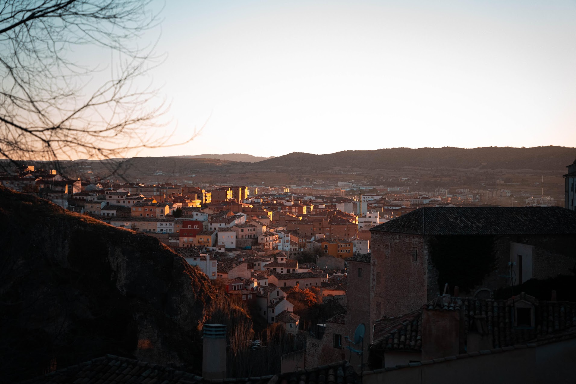 A hillside town at golden hour